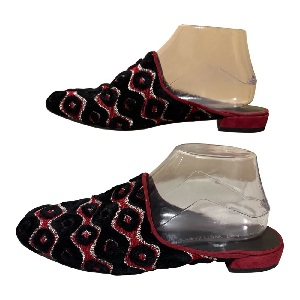Stuart Weitzman Mulearky Red & Black Geometric Slip On Mule - Picture 6 of 9